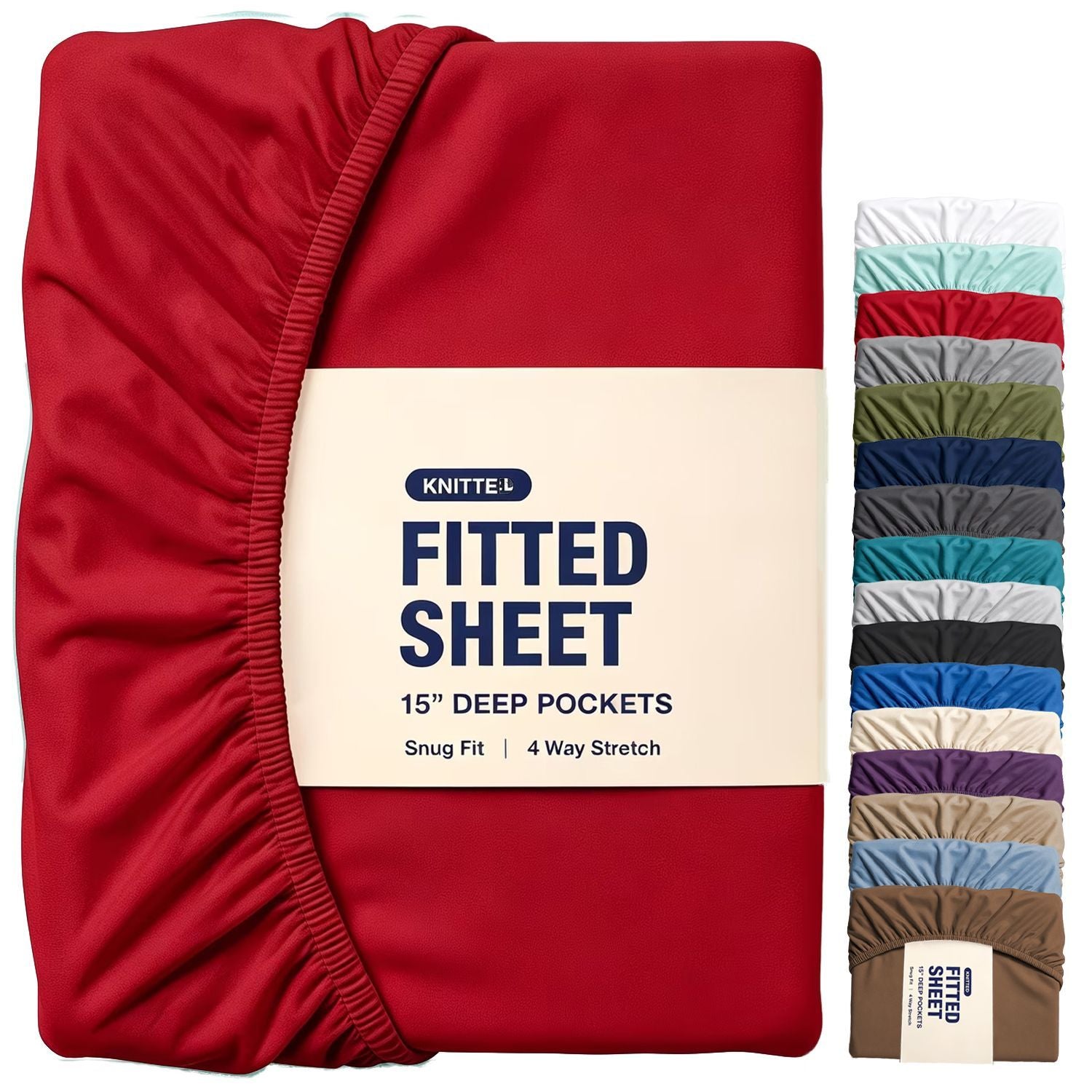 Hotel Quality Fitted Sheet - 1 Piece Fitted Sheet -Breathable Bedding - Wrinkle, Fade, Stain Resistant- 16inch/40cm Deep Pocket Fitted Bed Sheet-Wrinkle and Fade Resistant,(Red,Queen)